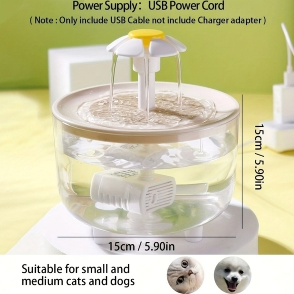 Transparent Pet‎ Water Fountain Automatic Cat & Dog Flower USB Powered Dispenser - Picture 2 of 14